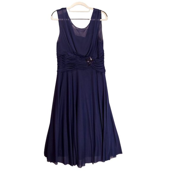 Jessica Howard Formal gown Womens 12 Midi Navy Blue scrunched waist wedding - Picture 1 of 13